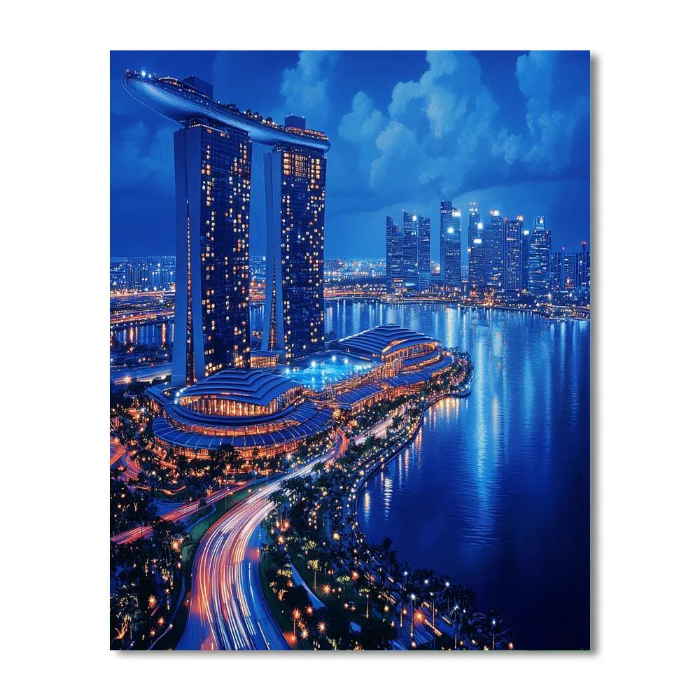 Marina Bay Sands Skyline Night Singapore paint by color