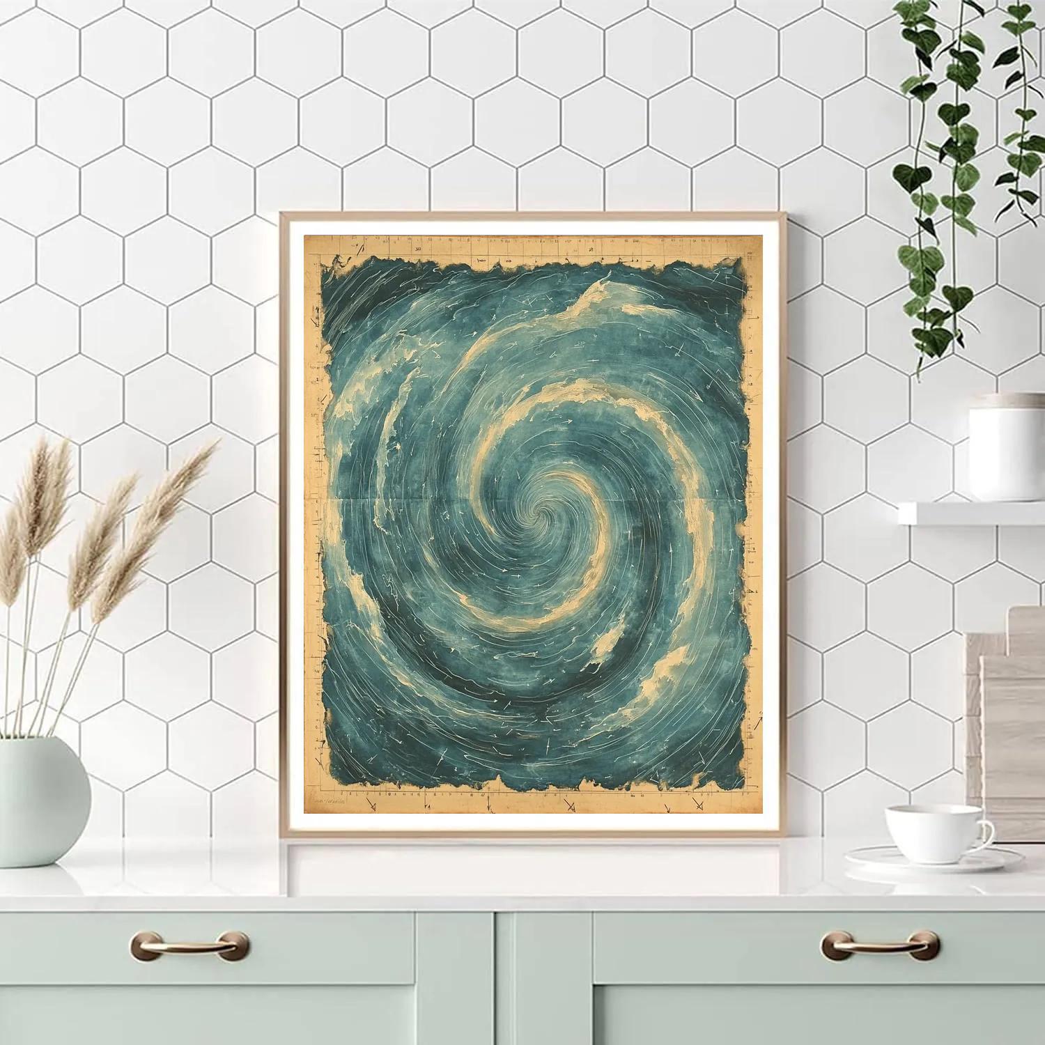 Leonardo Da Vinci Inspired Oceanic Whirlpool Diagram Number painting