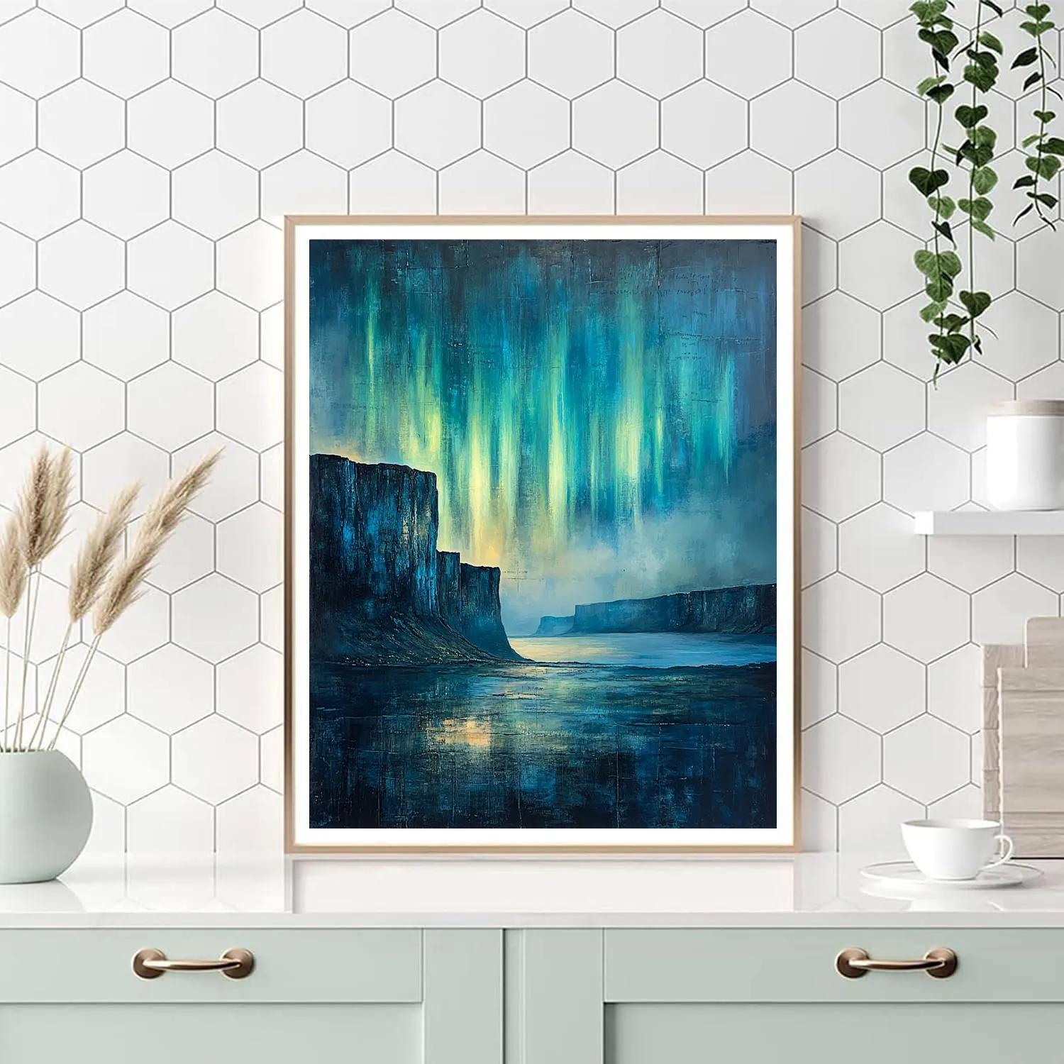 Leonardo Da Vinci Inspired Aurora Over Fjord Paint by numbers art