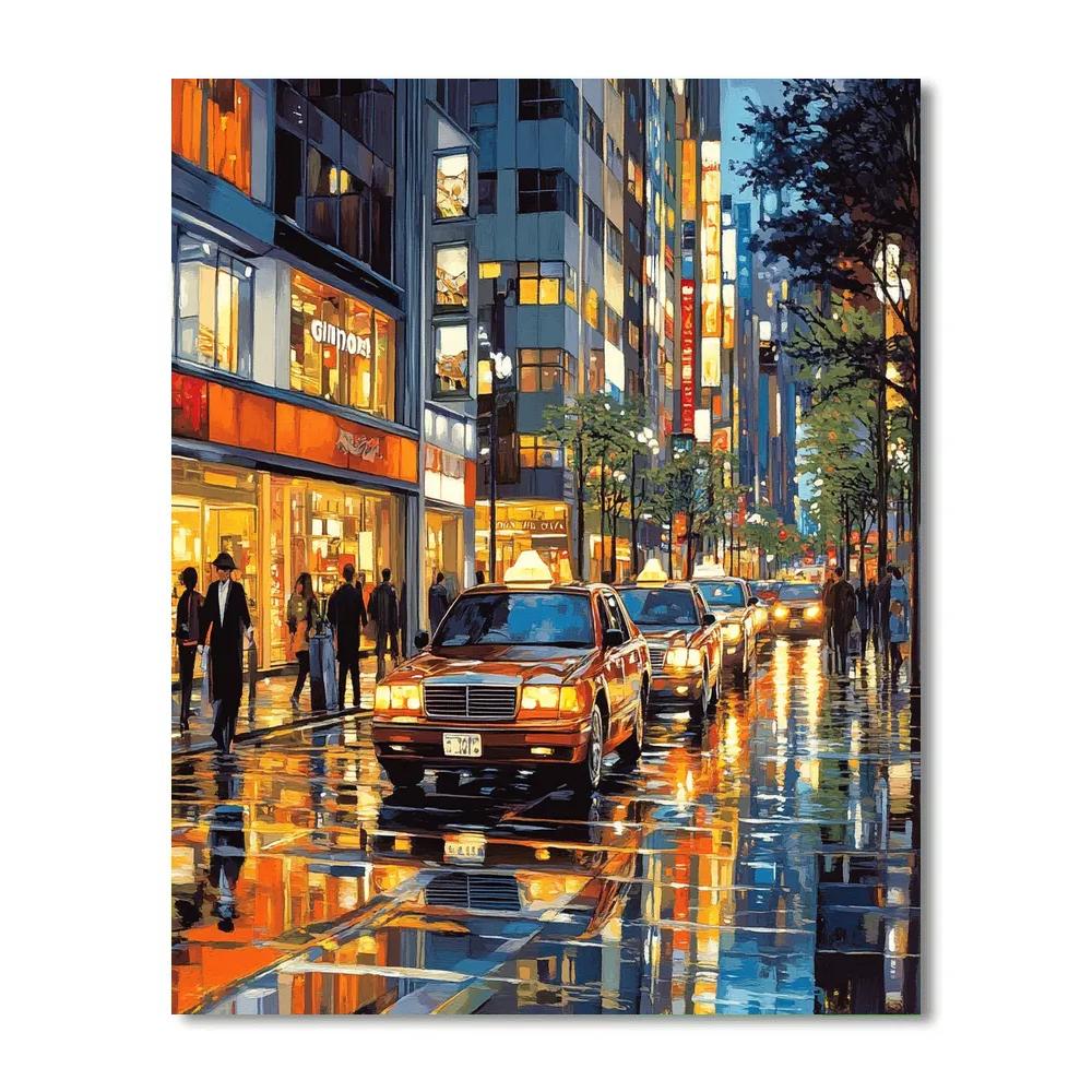 Ginza Shopping District Neon Evening Tokyo Japan Numbered painting kits