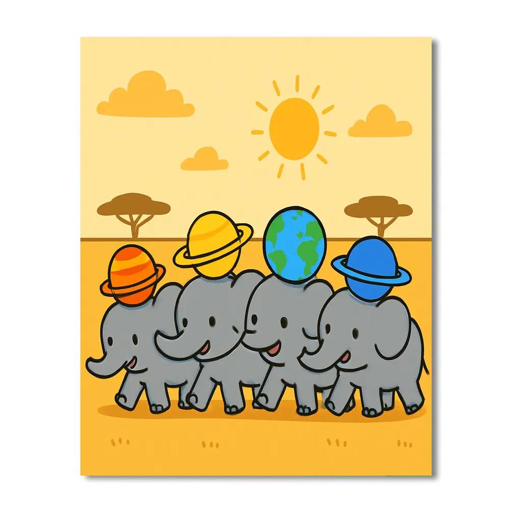 Planetary Parade Elephants Numbered painting kits