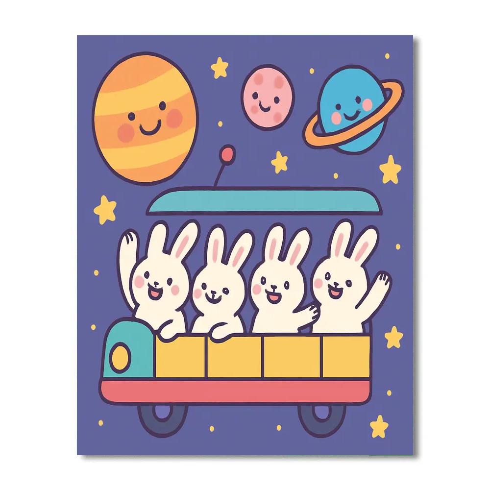 Space Train Rabbits Paint by numbers art