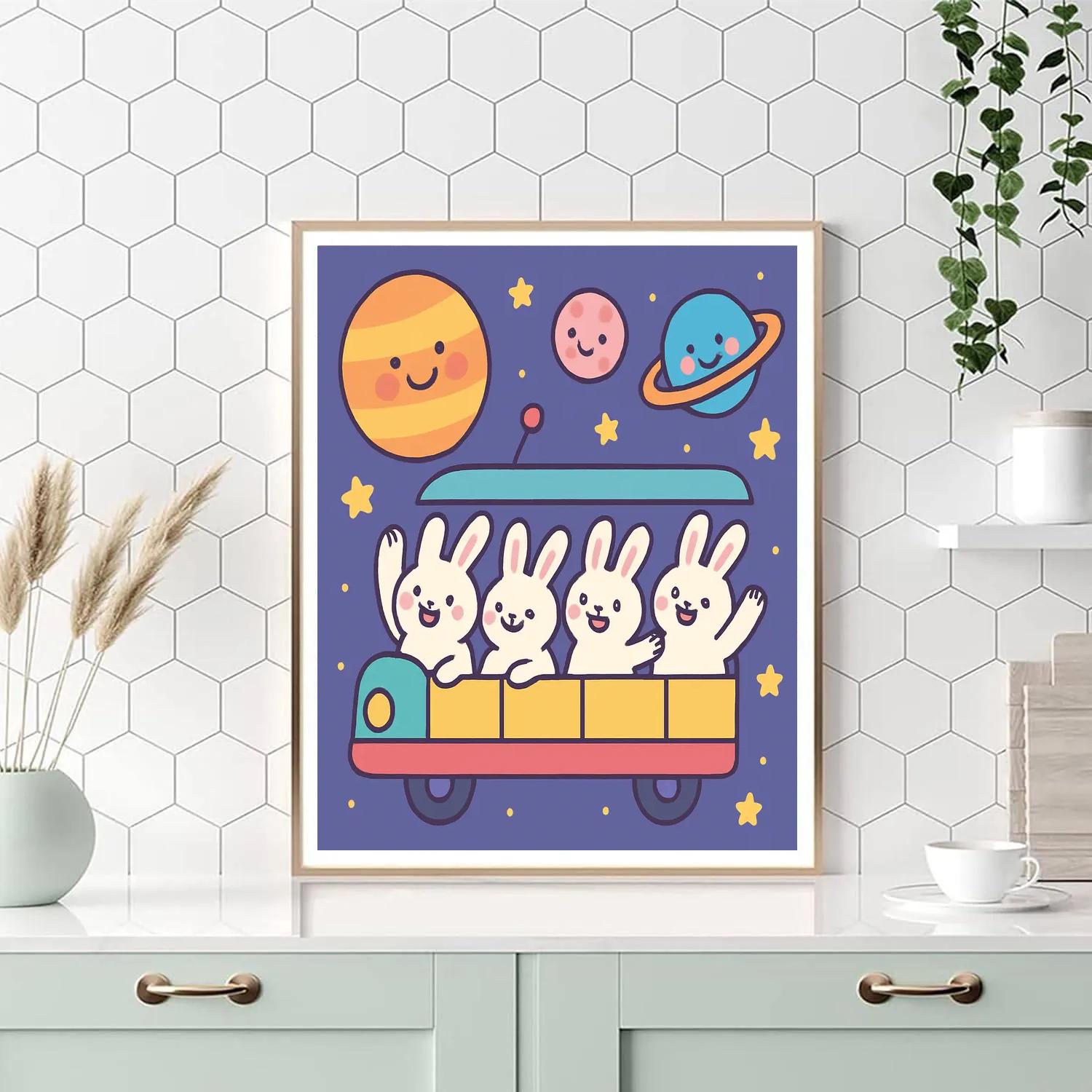 Space Train Rabbits Paint by numbers art