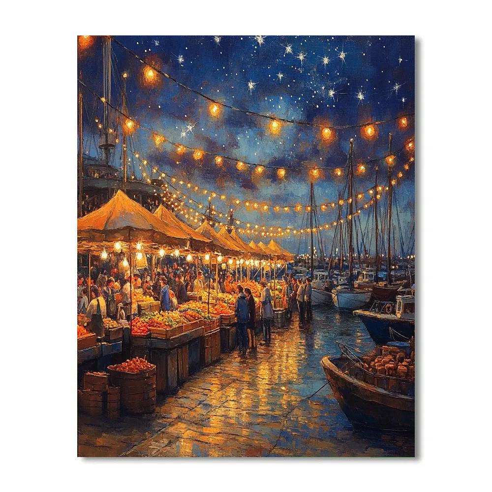 Vieux Port Night Market Marseille France Number painting