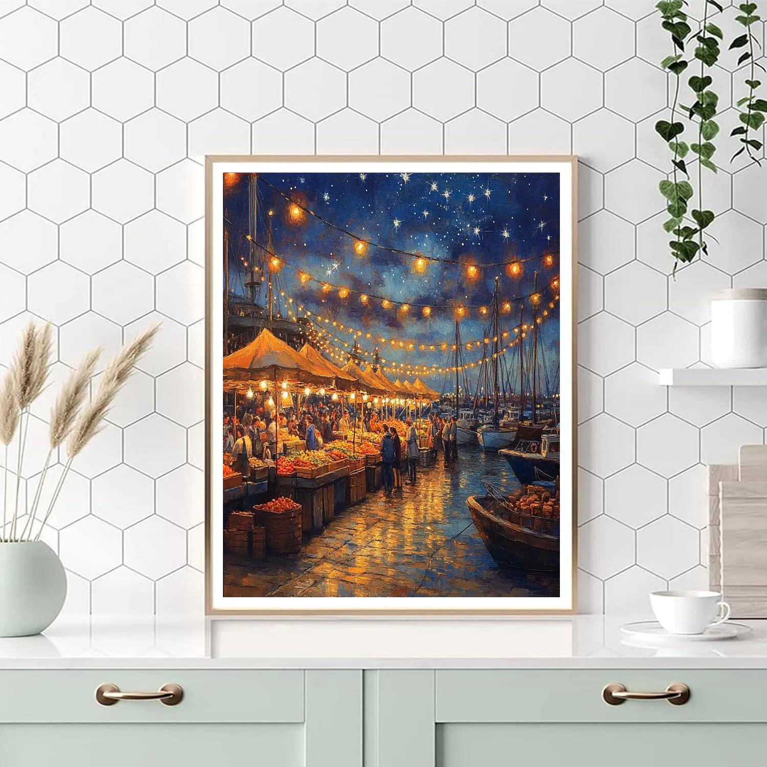 Vieux Port Night Market Marseille France Number painting