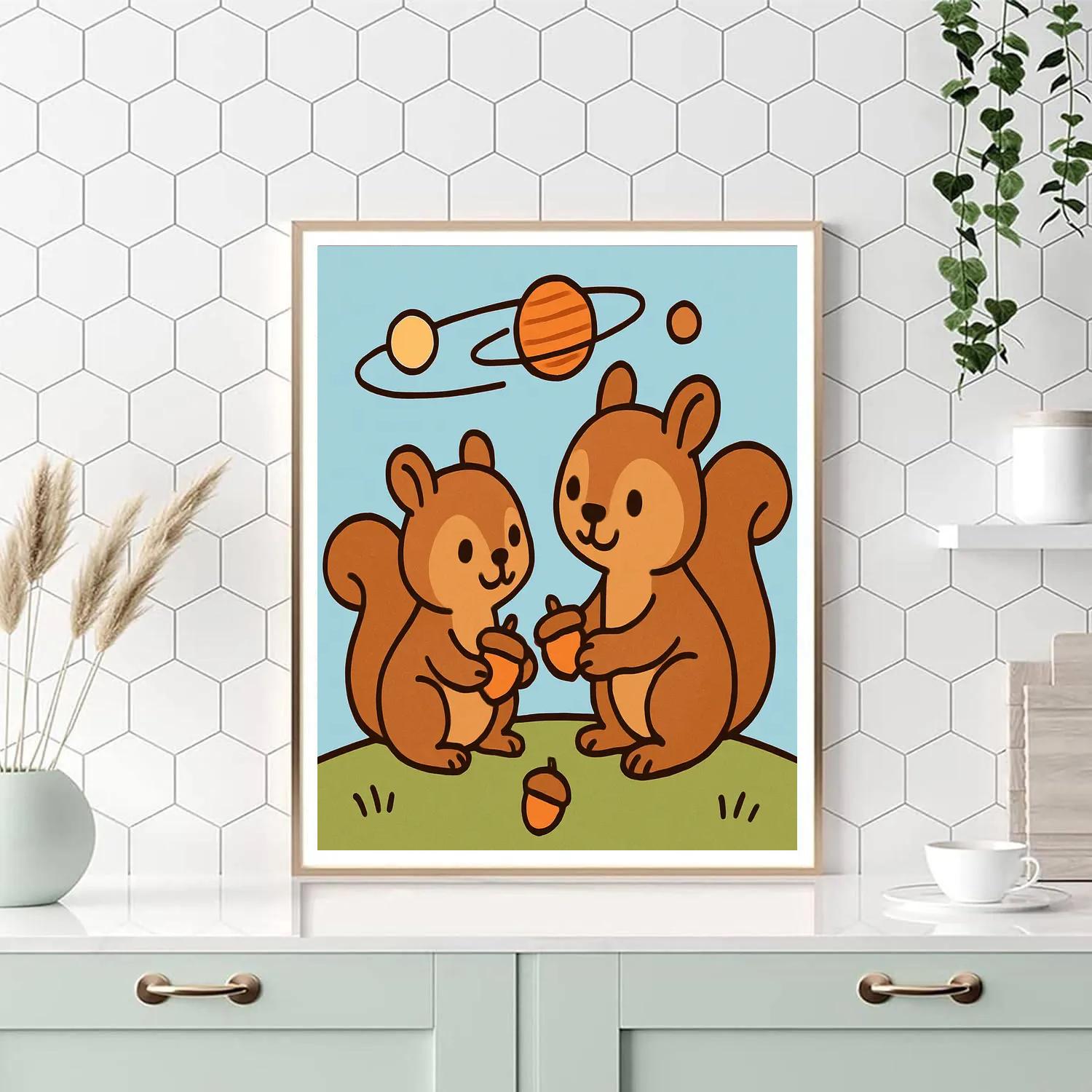 Orbiting Picnic Squirrels DIY paint by numbers