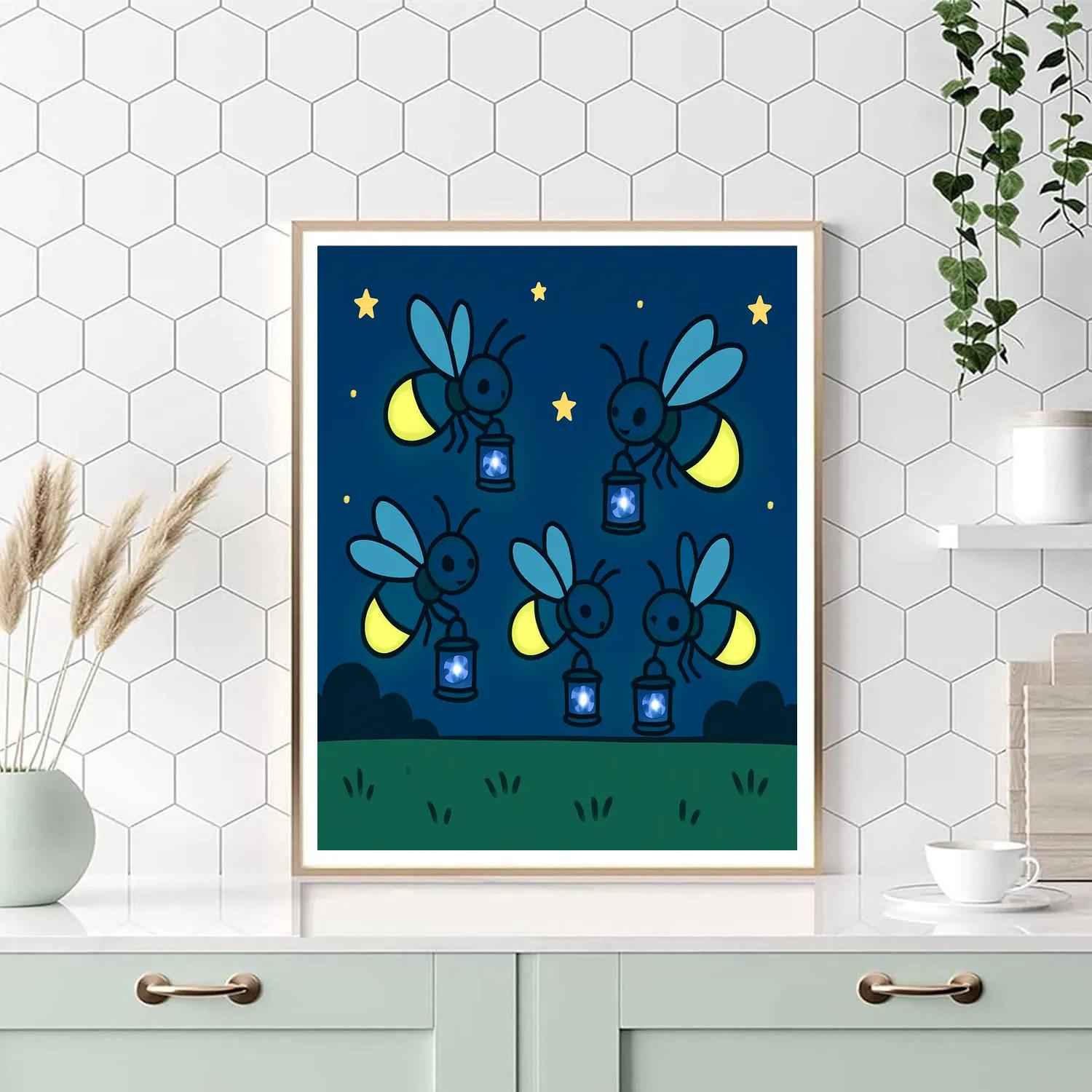 Galaxy Lantern Fireflies painting number kit