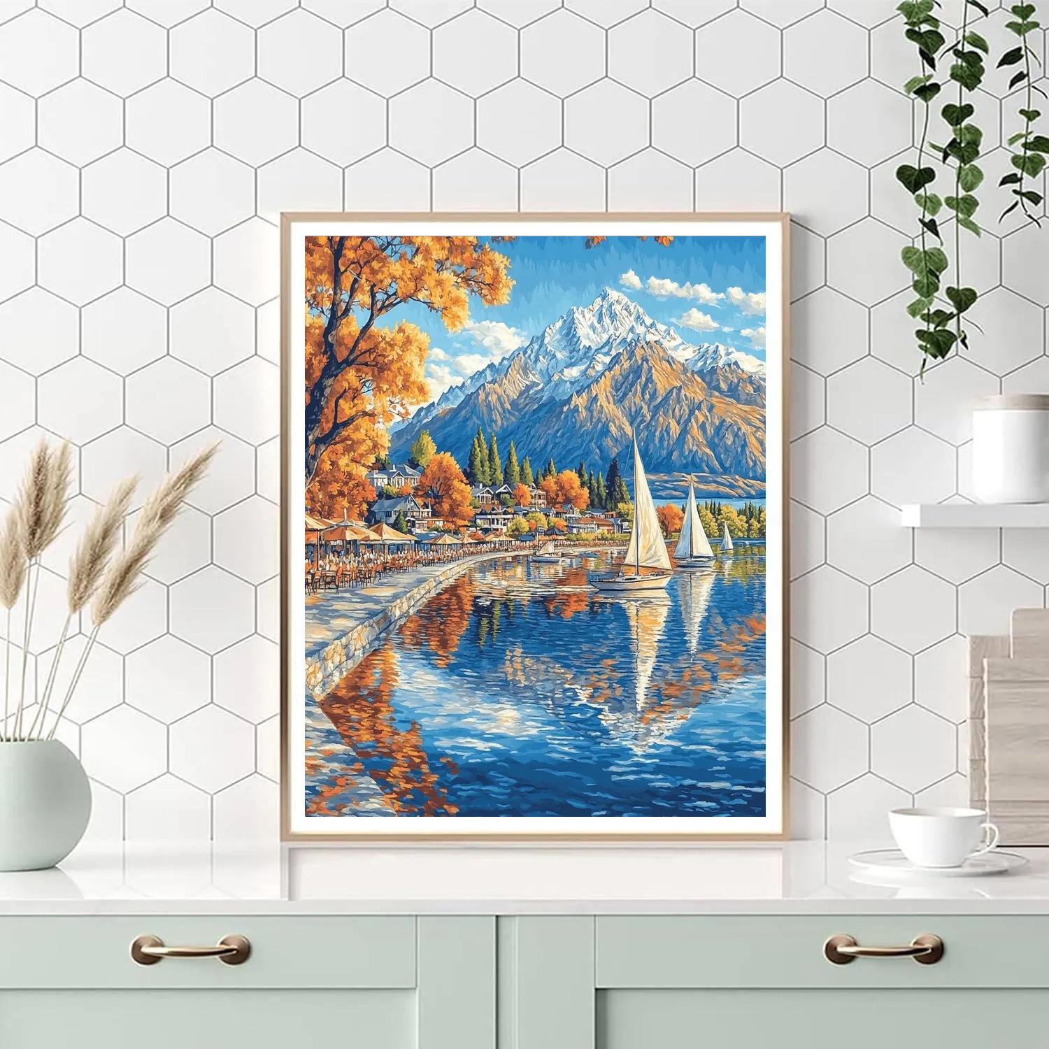 Queenstown Shoreline Remarkables View New Zealand paint by color