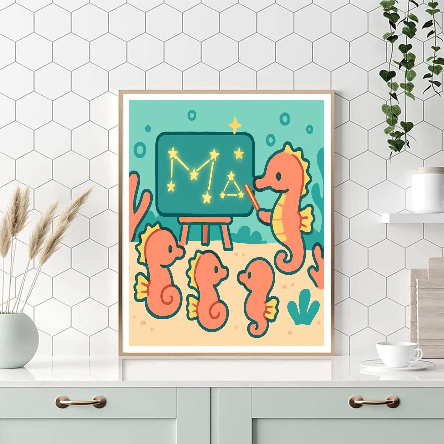 Starglow Seahorse School Number painting