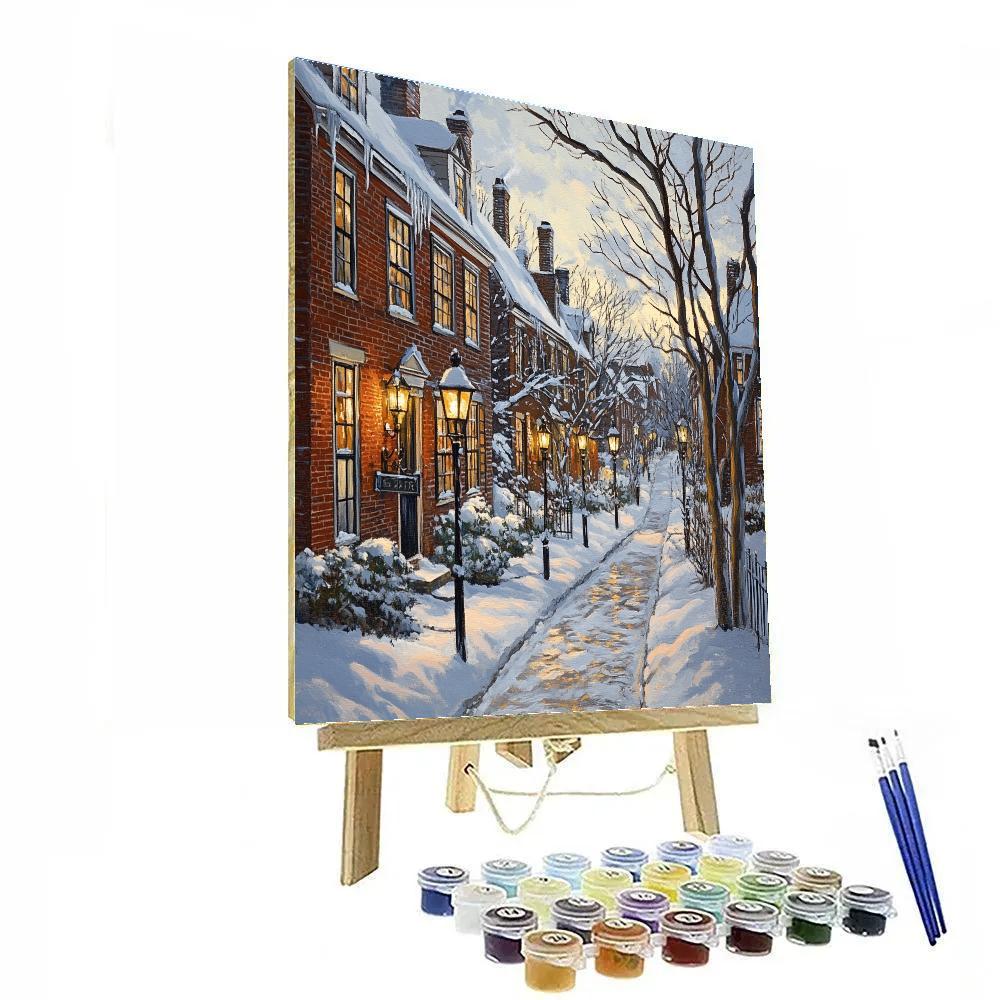 Beacon Hill Winter Row Houses Boston United States Numbered painting kits