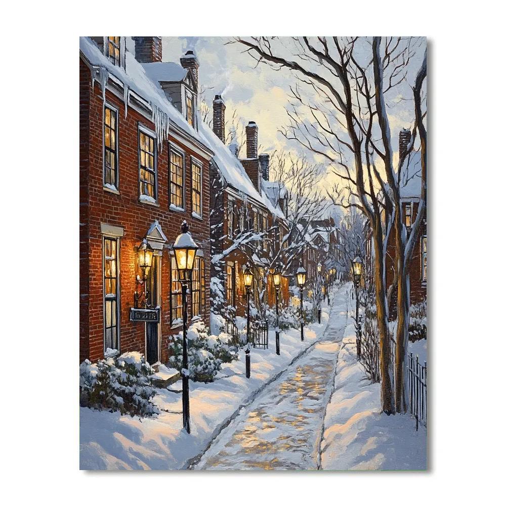 Beacon Hill Winter Row Houses Boston United States Numbered painting kits