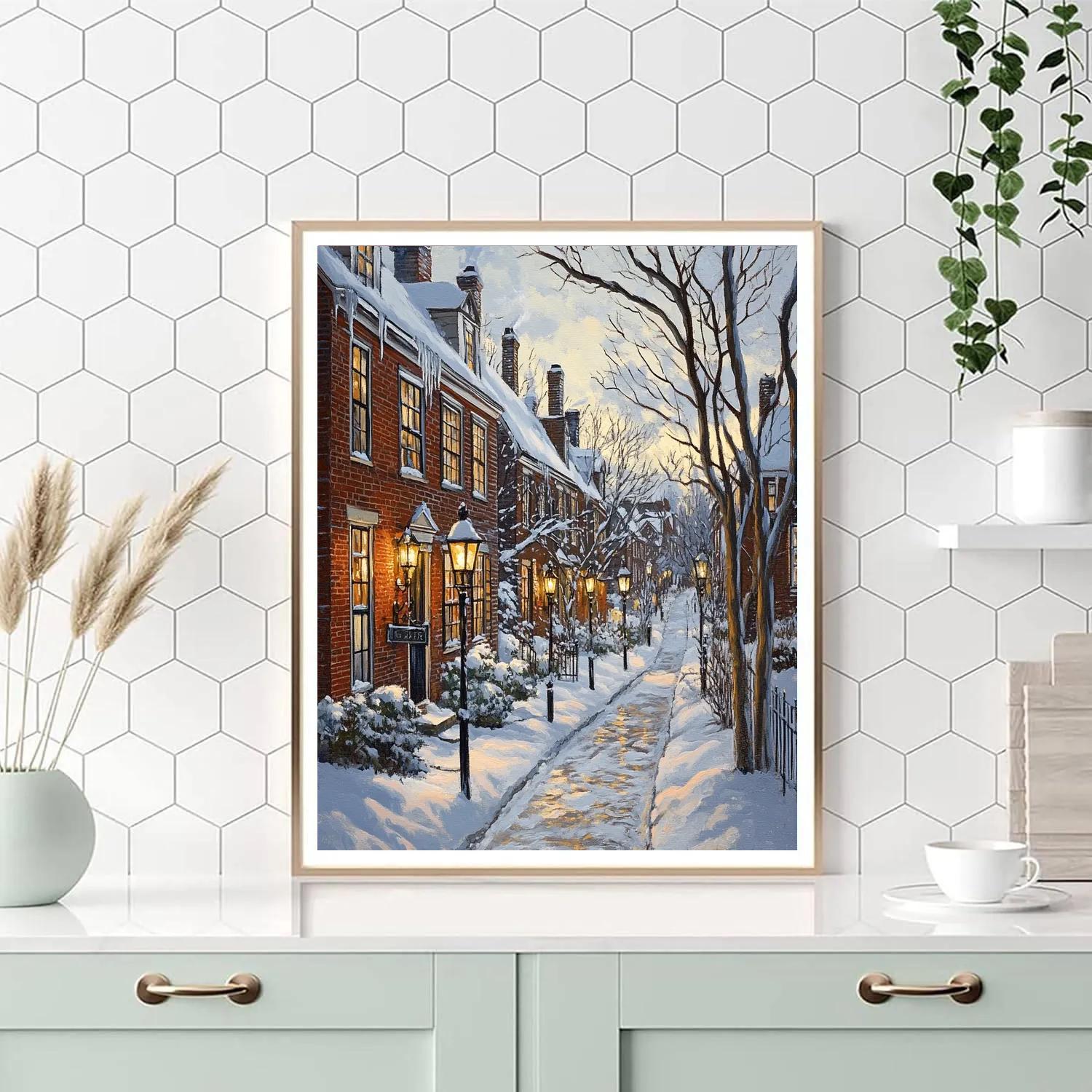 Beacon Hill Winter Row Houses Boston United States Numbered painting kits