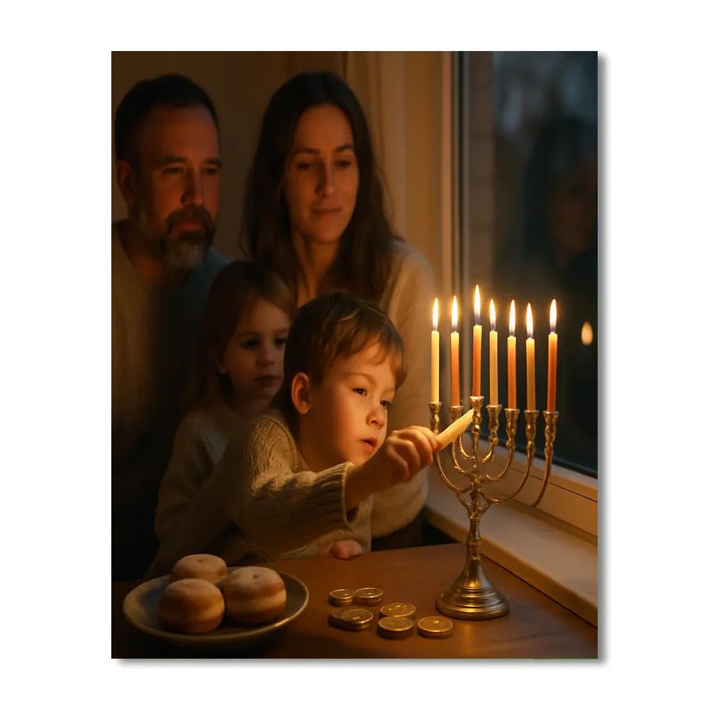 Hanukkah Menorah Lighting Family Number painting