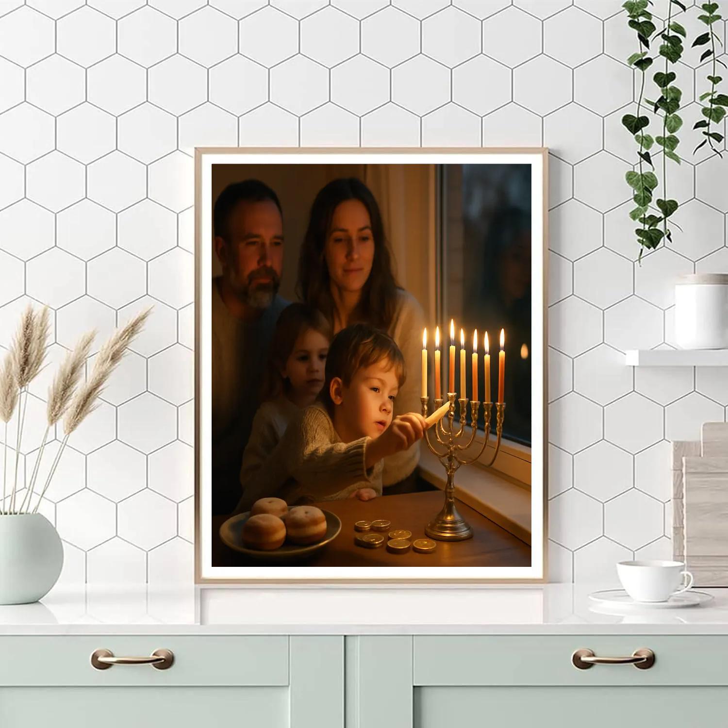 Hanukkah Menorah Lighting Family Number painting