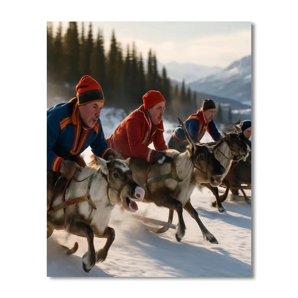 Sami Reindeer Race Arctic Paint by numbers art