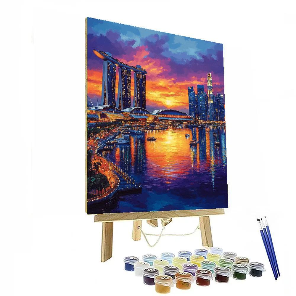 Sunset At Marina Bay Sands Skyline Singapore Number painting