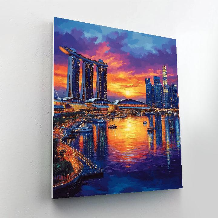 Sunset At Marina Bay Sands Skyline Singapore Number painting