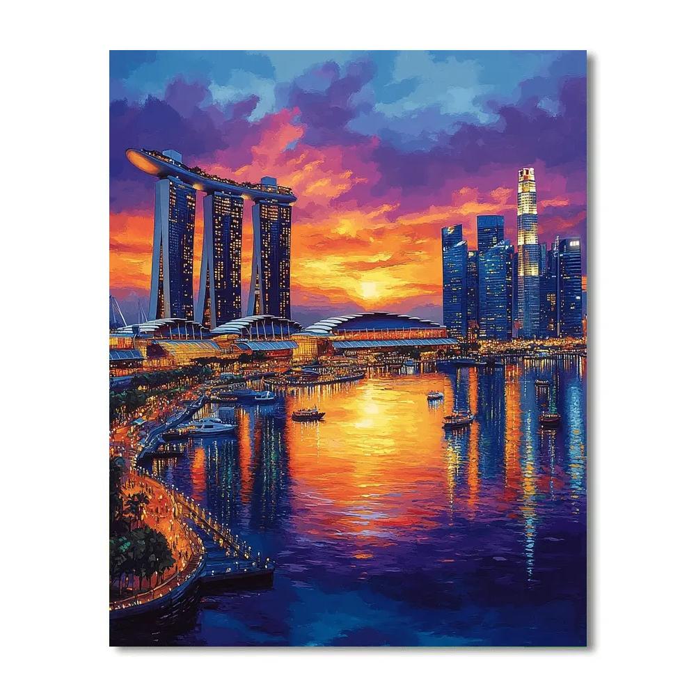 Sunset At Marina Bay Sands Skyline Singapore Number painting