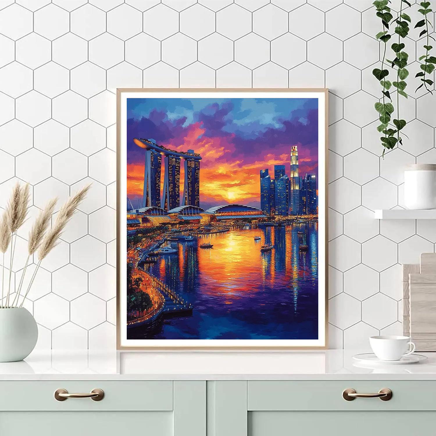 Sunset At Marina Bay Sands Skyline Singapore Number painting