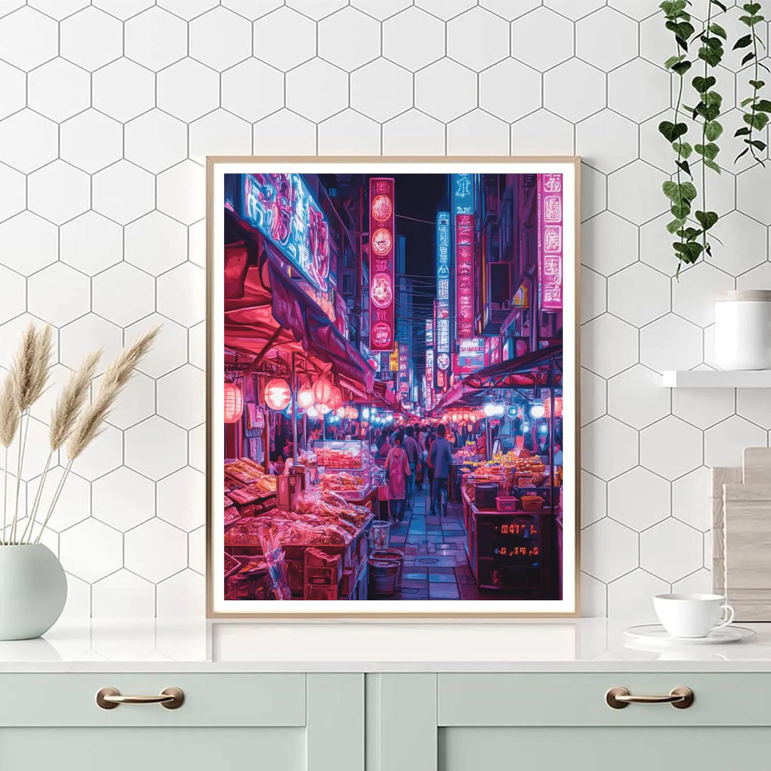 Night Market Lights At Mong Kok Hong Kong Number painting