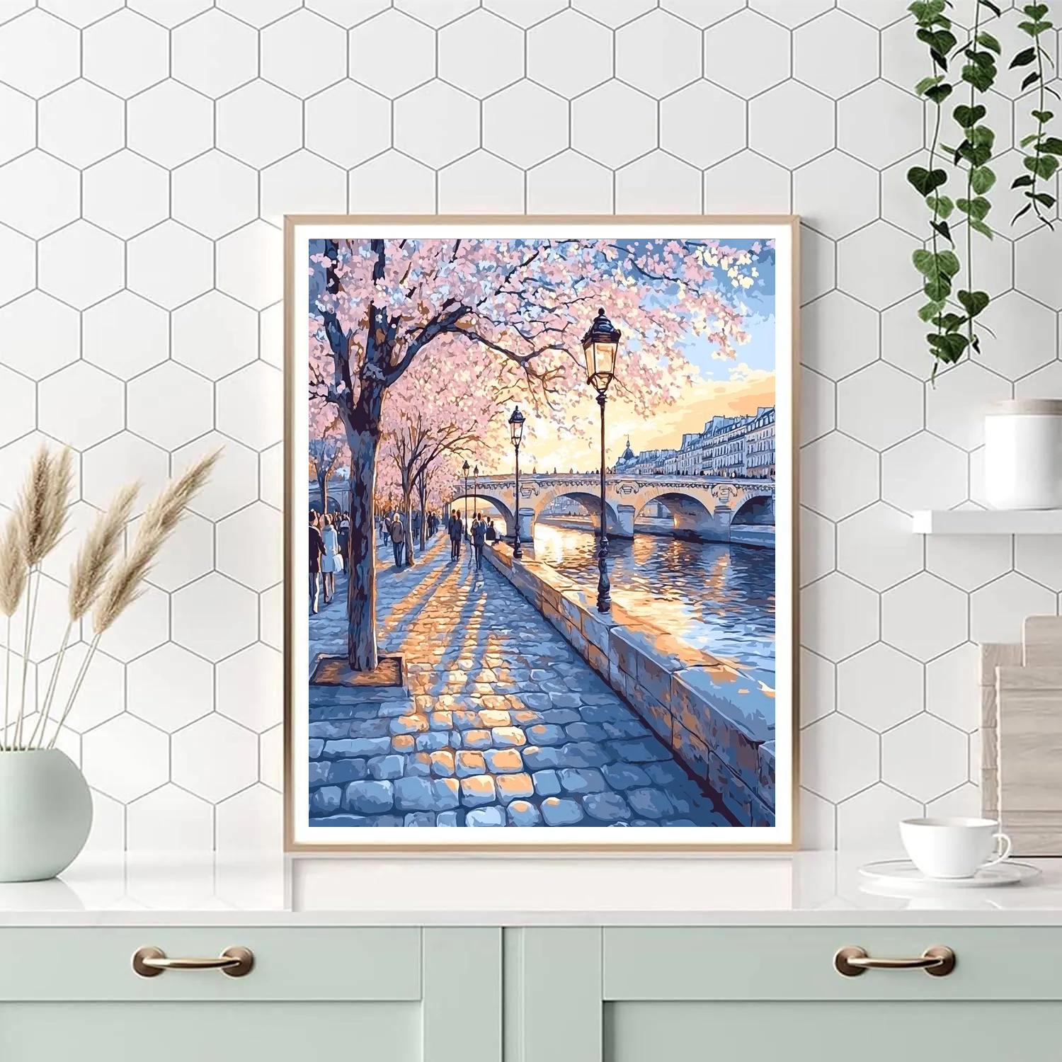 Parisian Seine River Embankment In Spring DIY paint by numbers