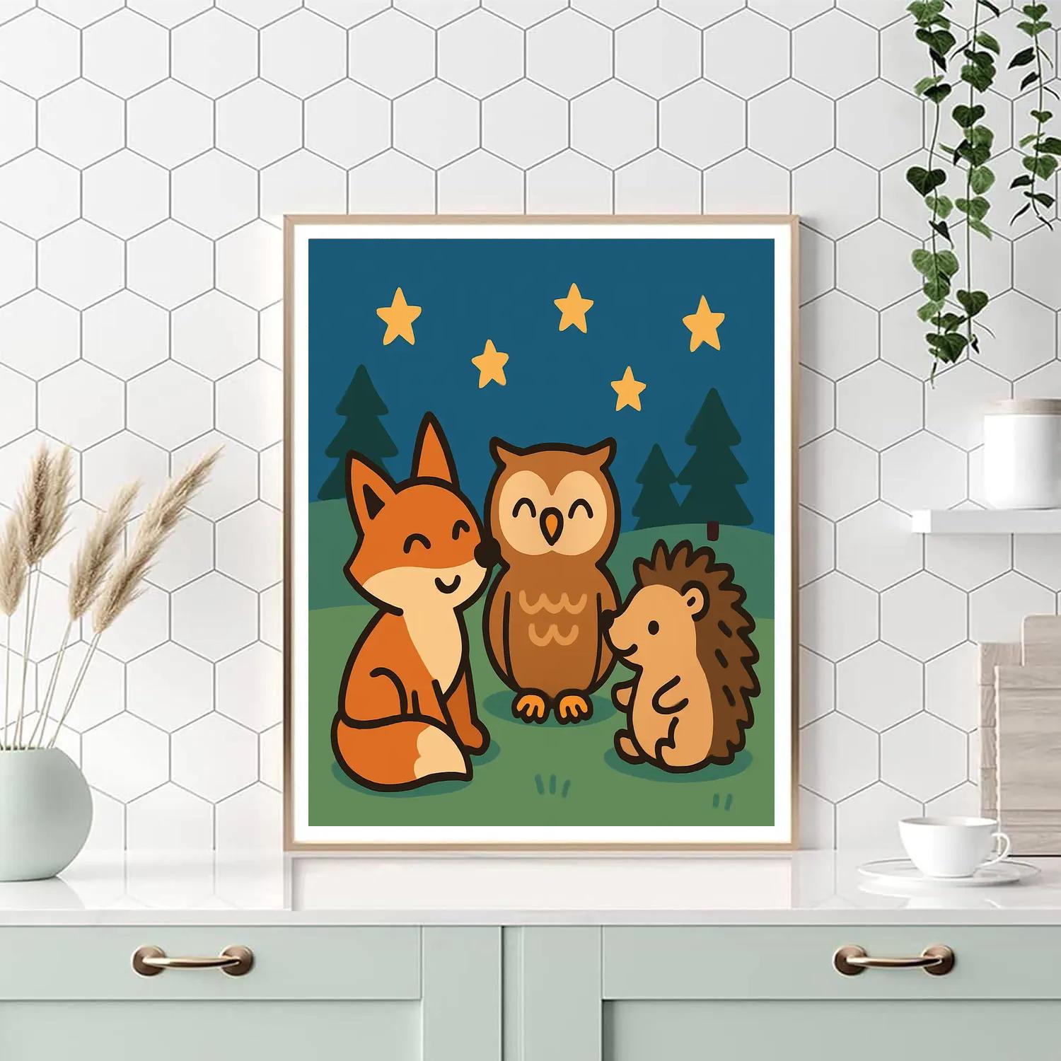 Starry Night Forest Friends Paint by numbers art