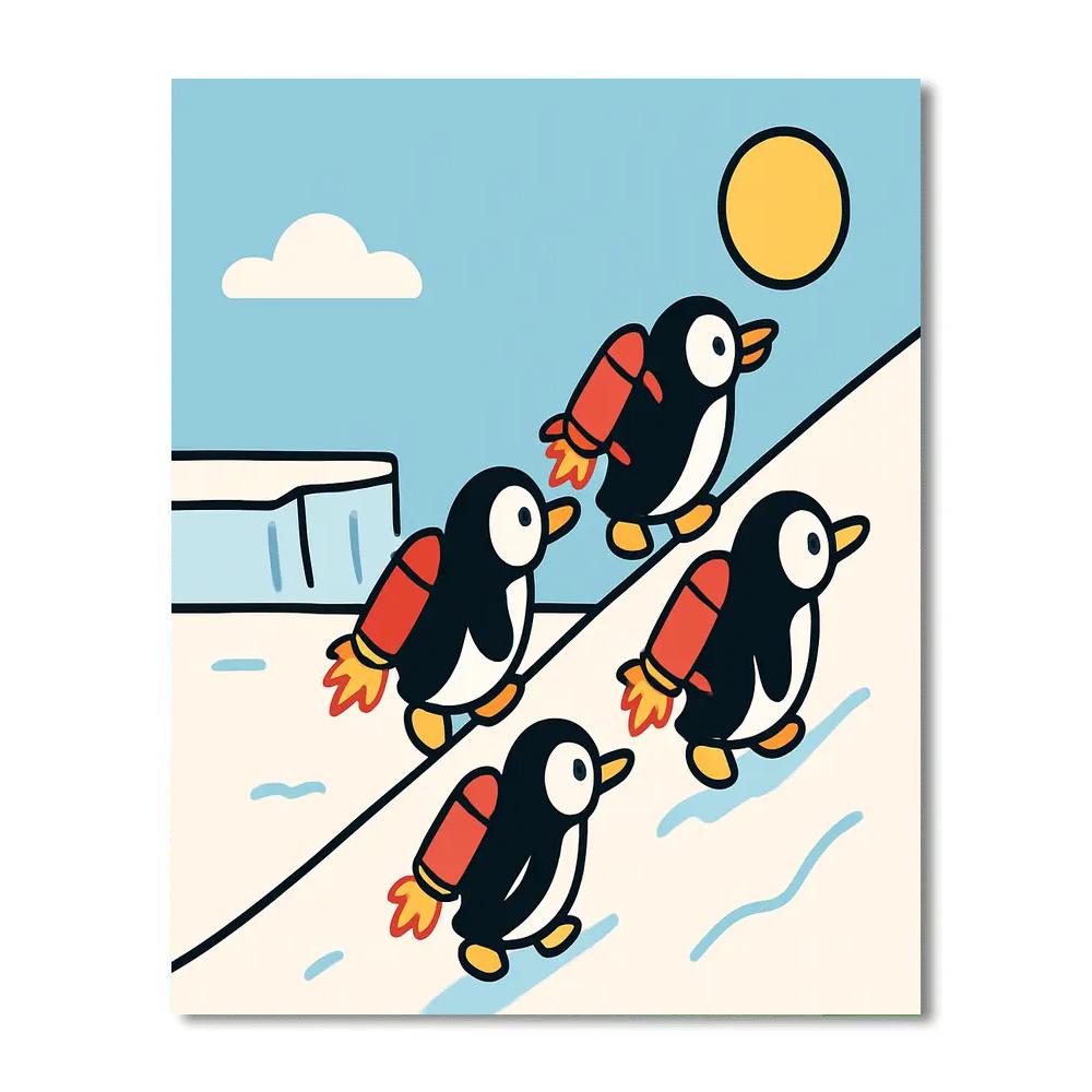Rocket Penguin School paint by numbers