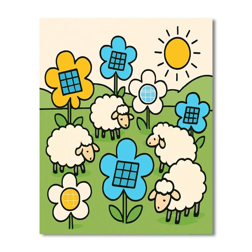 Solar Farm Sheep Numbered painting kits