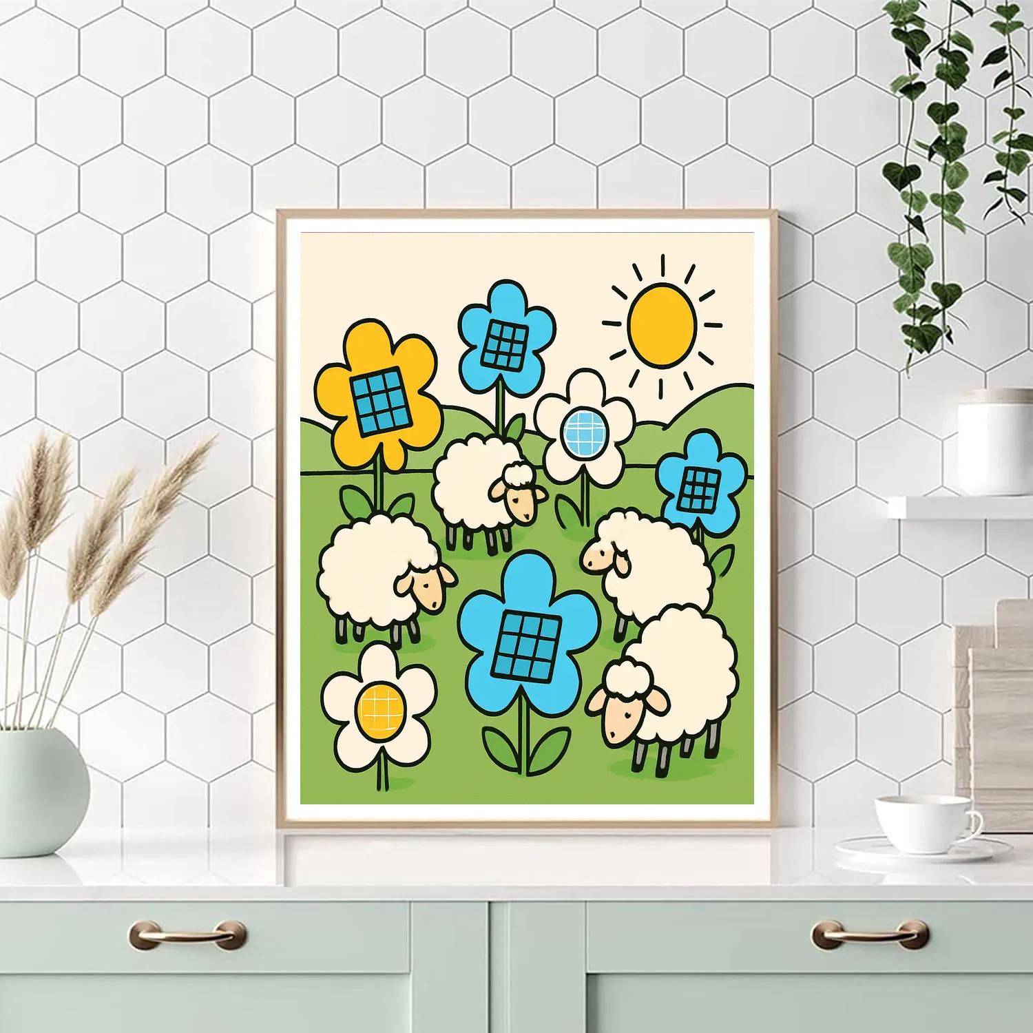 Solar Farm Sheep Numbered painting kits