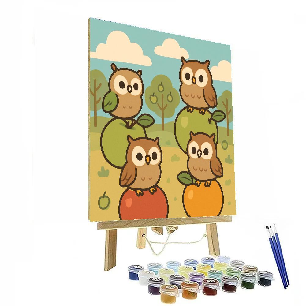 Orbiting Orchard Owlets paint by color