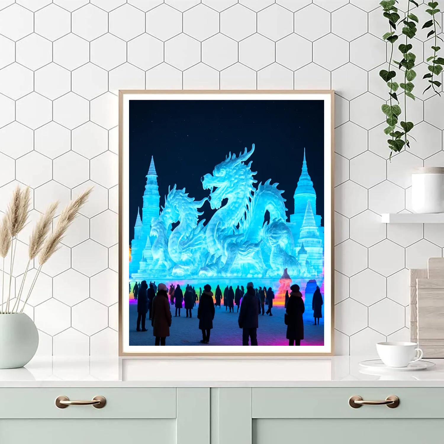 Harbin Ice Festival Night Lights Number painting