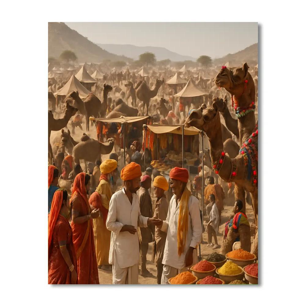 Pushkar Camel Fair Bazaar Scene Numbered painting kits