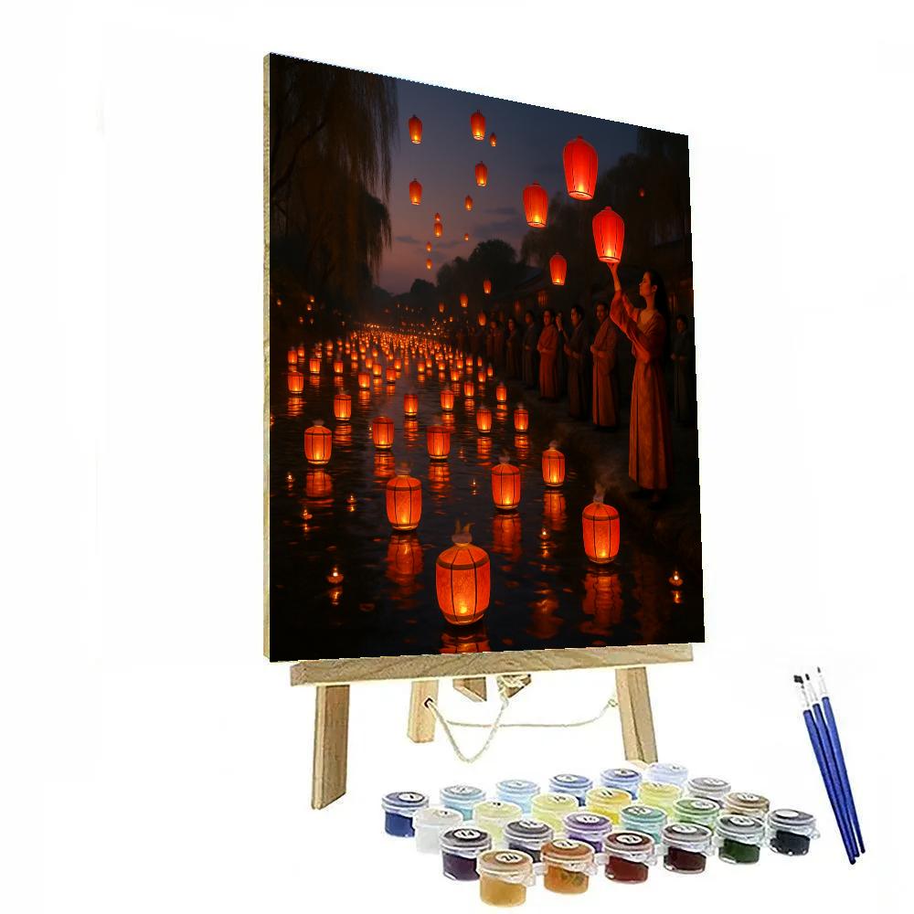 Chinese Lantern Festival River Scene paint by numbers