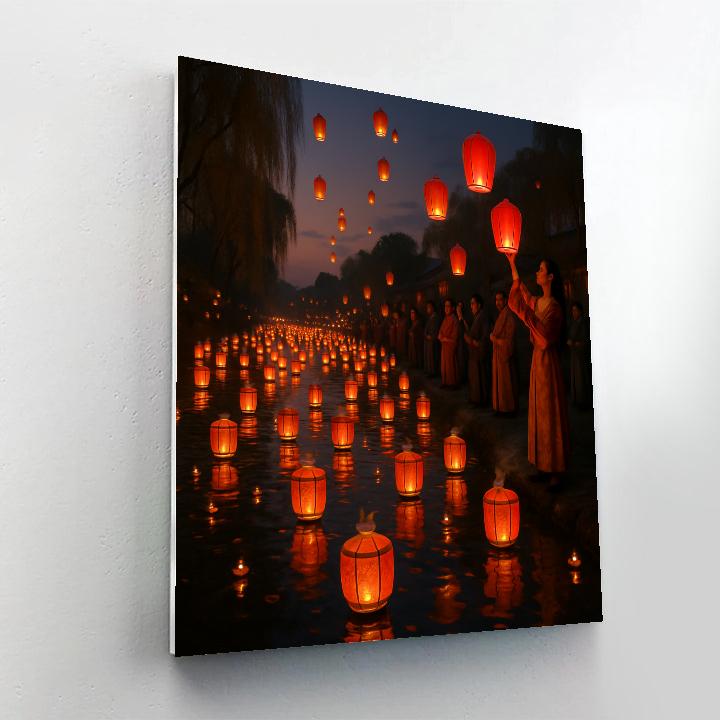 Chinese Lantern Festival River Scene paint by numbers
