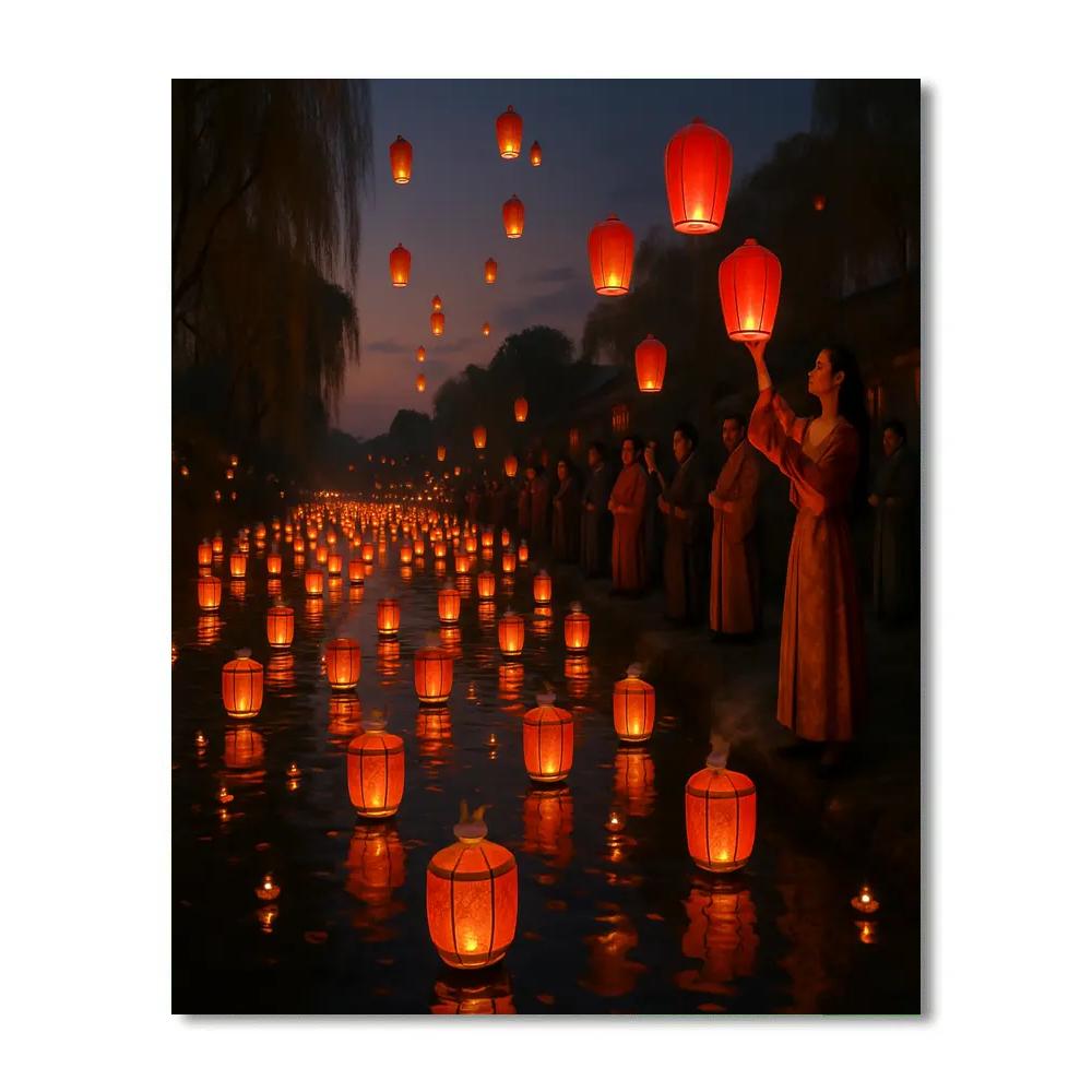 Chinese Lantern Festival River Scene paint by numbers