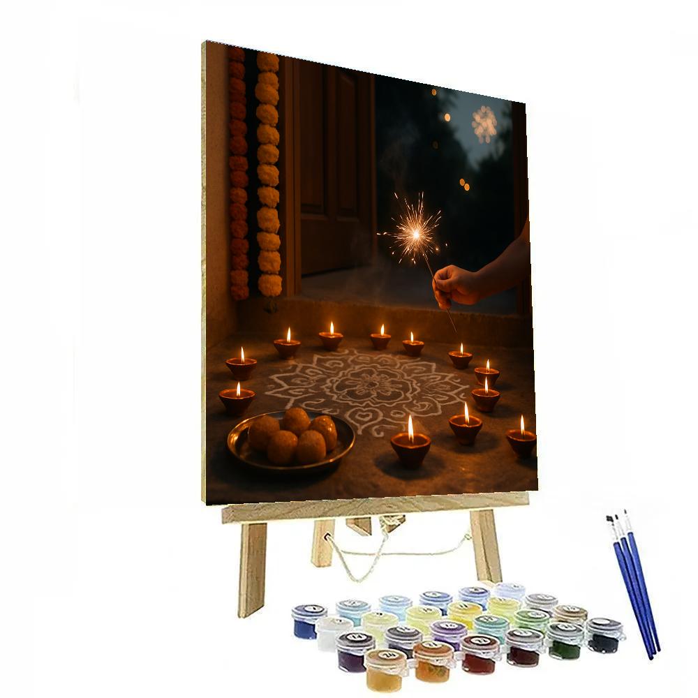 Diwali Doorstep Diyas At Dusk Painting by numbers kit