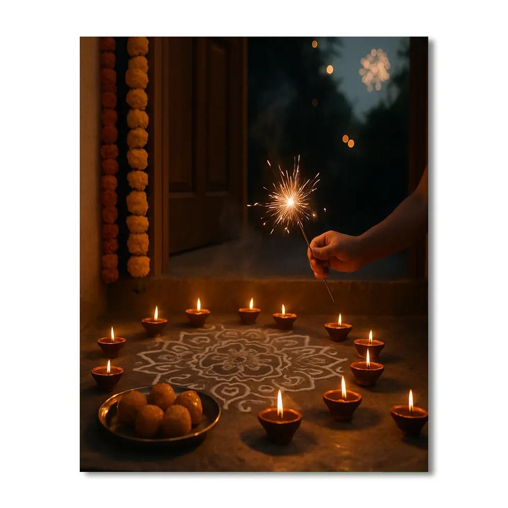 Diwali Doorstep Diyas At Dusk Painting by numbers kit