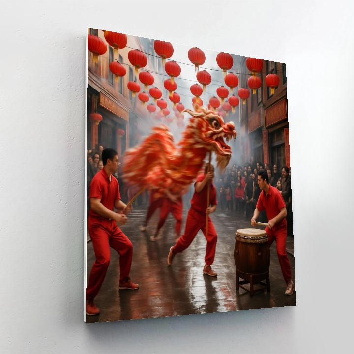 Chinese New Year Dragon Dance Street paint by color