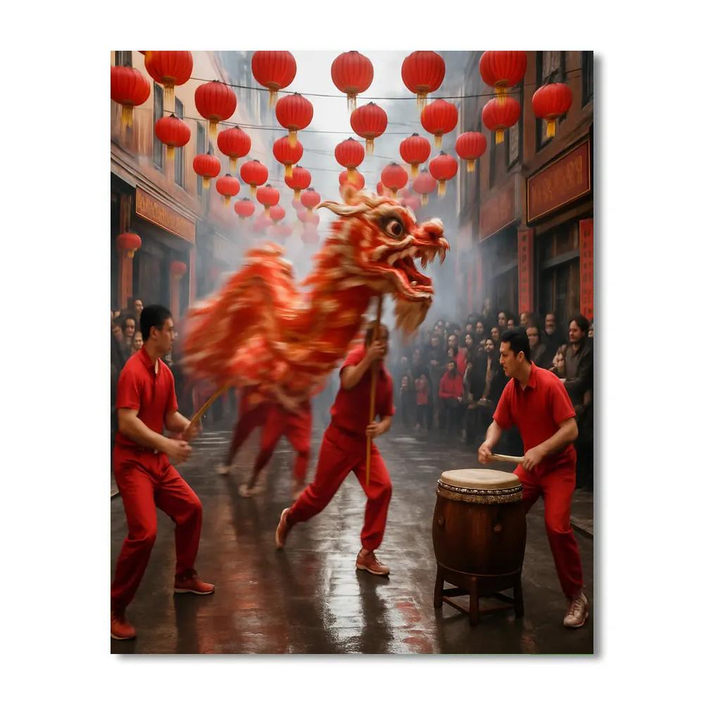 Chinese New Year Dragon Dance Street paint by color