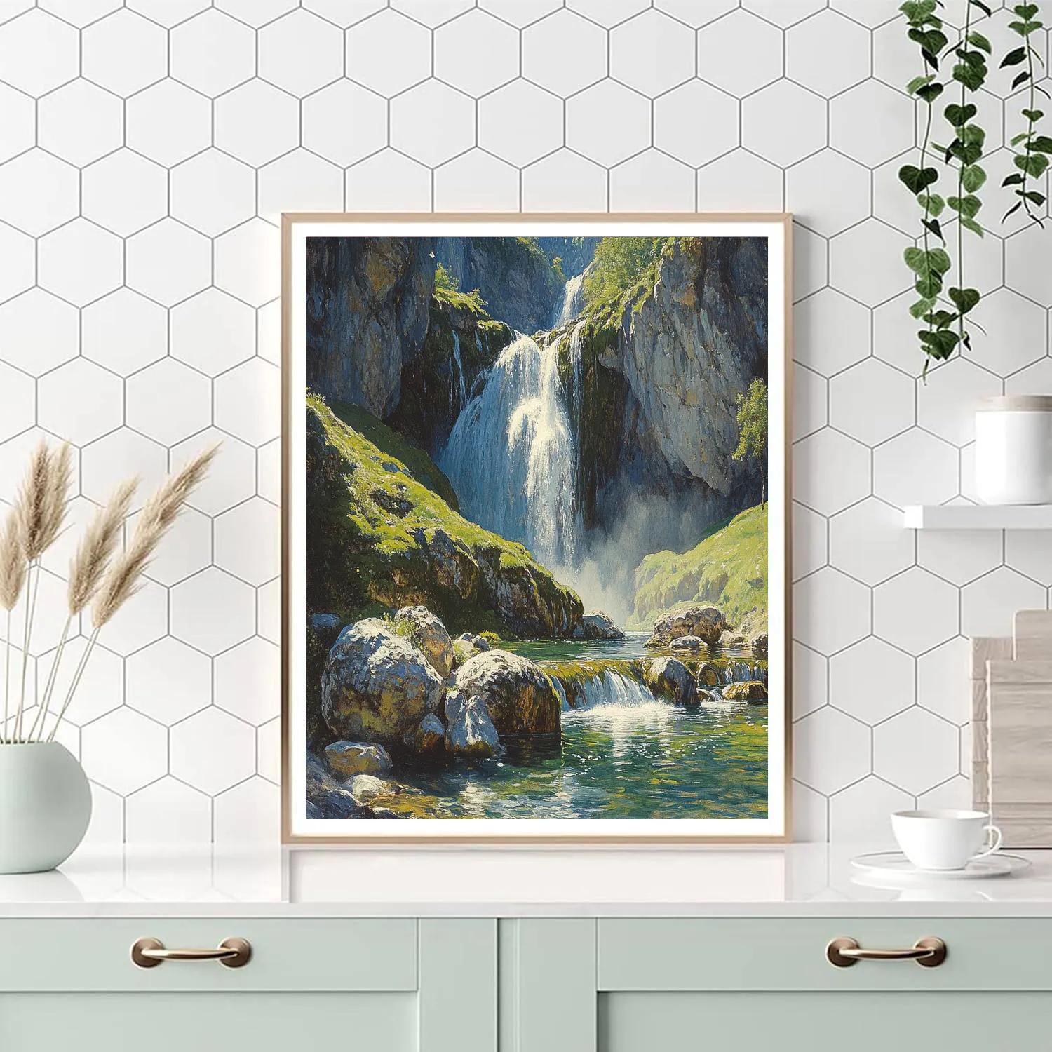 Leonardo Da Vinci Inspired Misty Waterfall Study Numbered painting kits