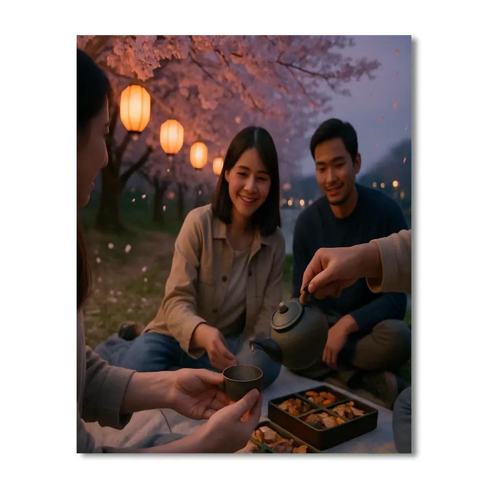 Hanami Evening Cherry Blossom Picnic Number painting