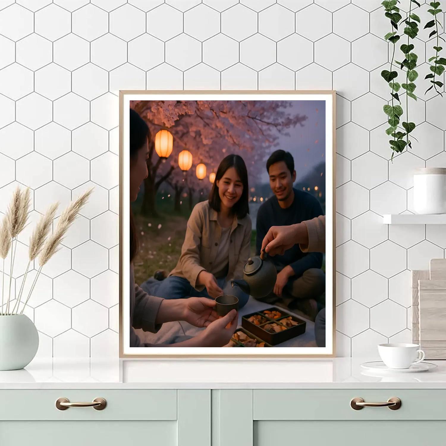 Hanami Evening Cherry Blossom Picnic Number painting