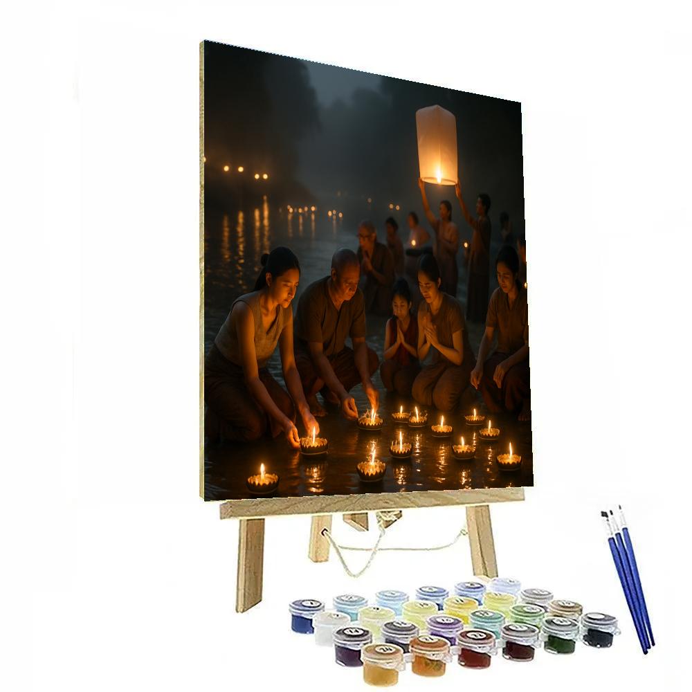 Lantern Floating Ceremony On River Numbered painting kits
