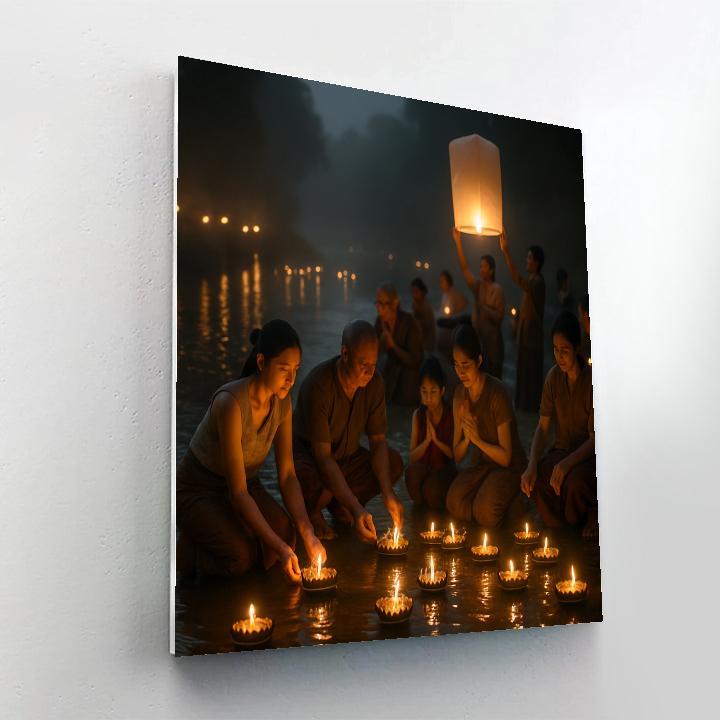 Lantern Floating Ceremony On River Numbered painting kits