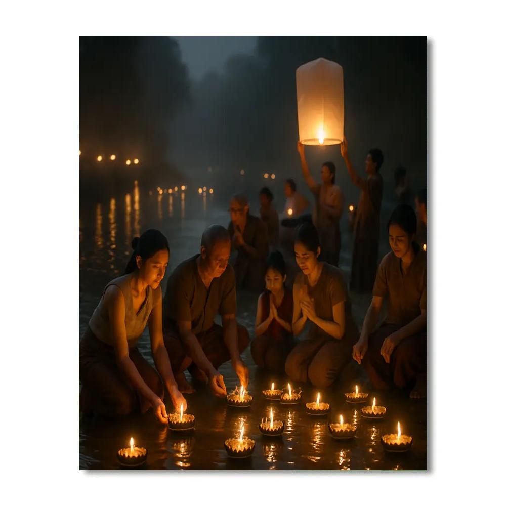Lantern Floating Ceremony On River Numbered painting kits
