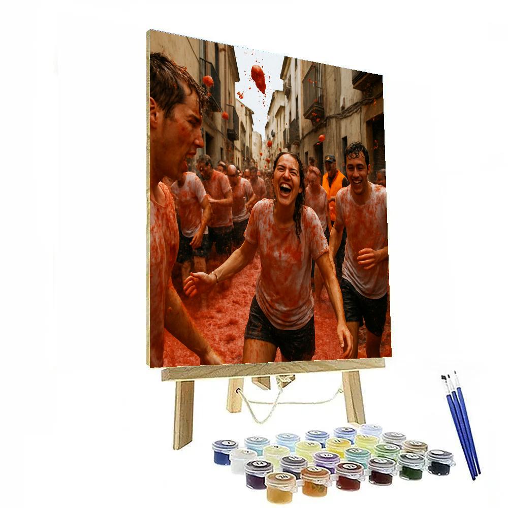 La Tomatina Tomato Street Fight paint by numbers