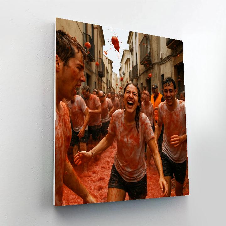 La Tomatina Tomato Street Fight paint by numbers