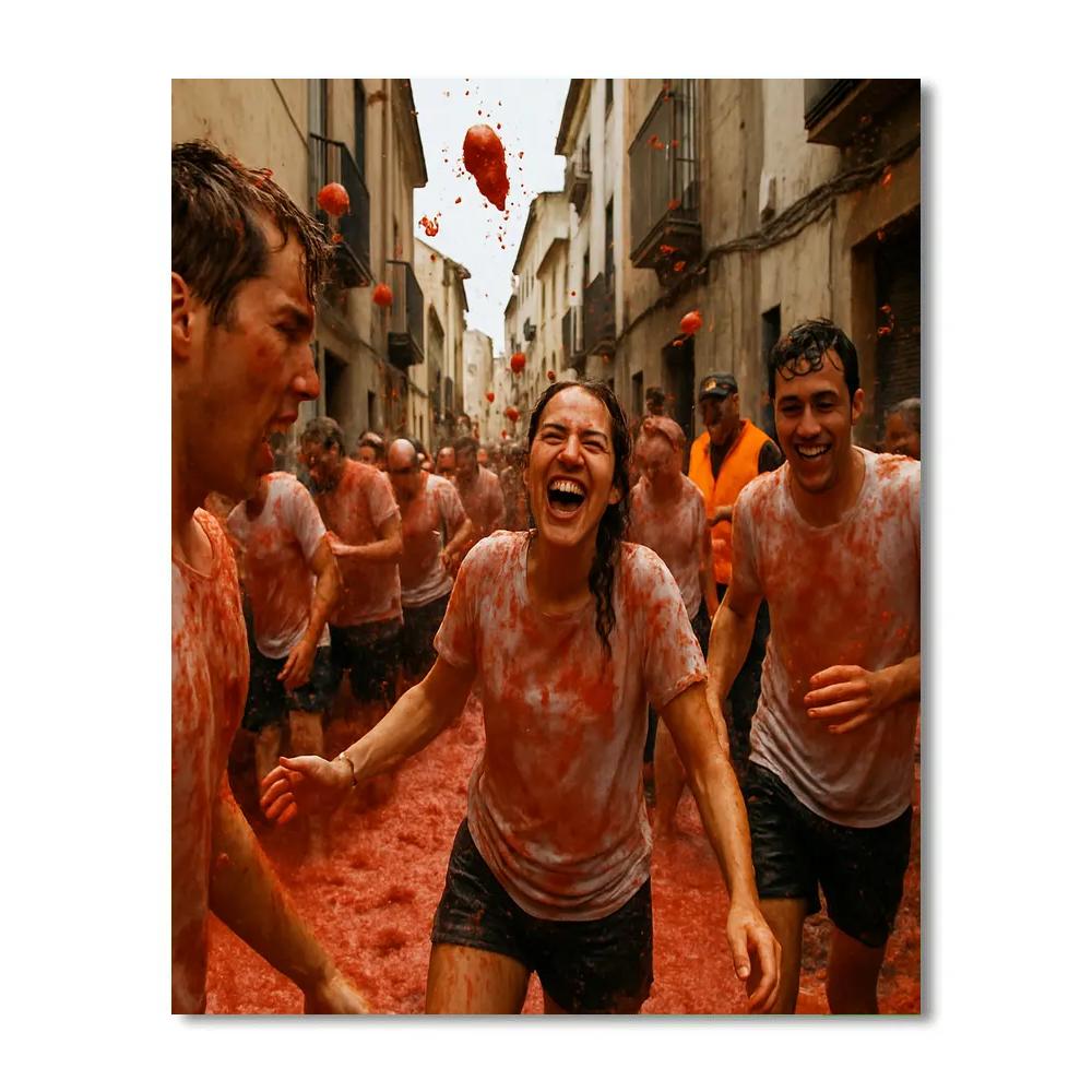 La Tomatina Tomato Street Fight paint by numbers