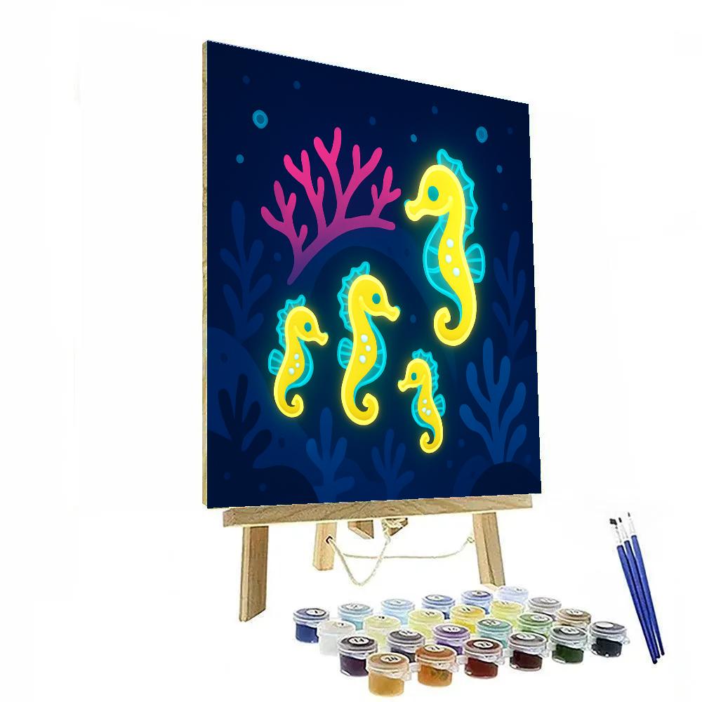 Bioluminescent Seahorse Parade Paint by numbers art