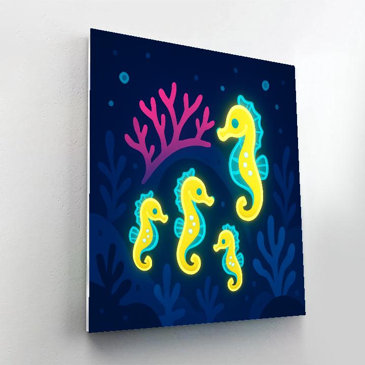 Bioluminescent Seahorse Parade Paint by numbers art